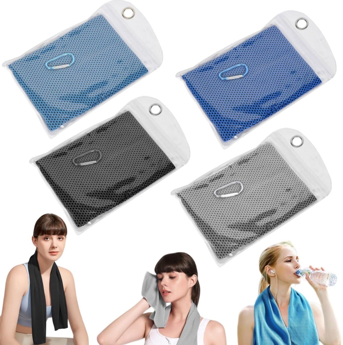 4 stuks handdoekenset - Koelhanddoek - Zomerse sporthanddoek - Sporthoofdband - Zweetabsorberende handdoek - Geschikt voor yoga, hardlopen, fietsen, sporten, fitness (100*30 cm - Verkrijgbaar in meerdere kleuren)