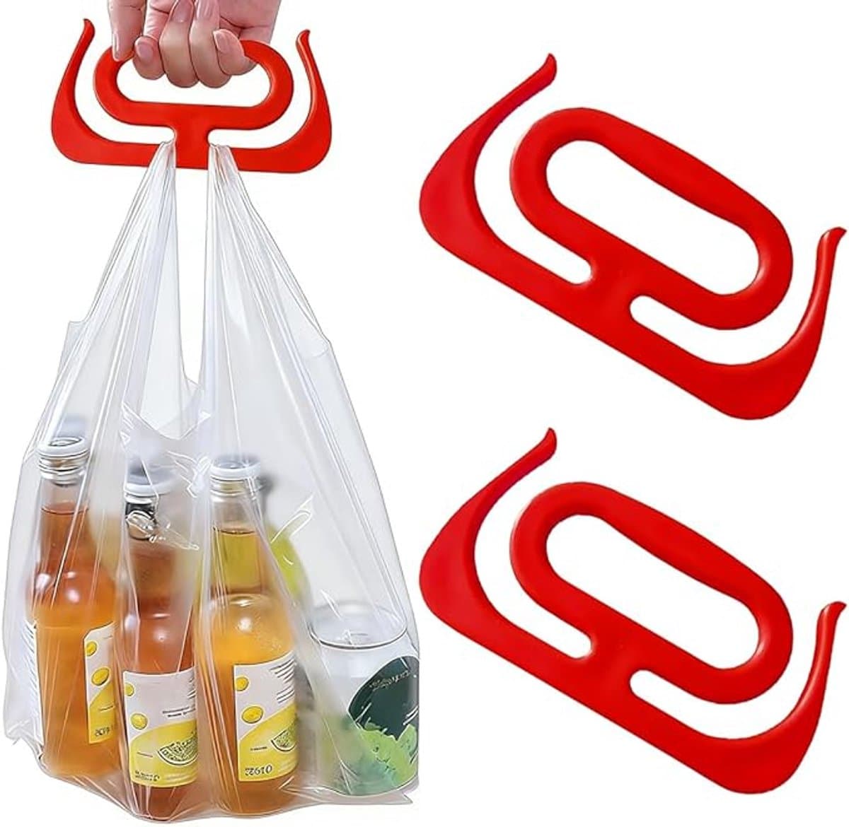 2 Grepen Voor Boodschappentassen,Multifunctionele Draaggreep,Stevige Houder,Voorkomt Handvermoeidheid,Breed Toepasbaar Voor Diverse Tassen (Rood)