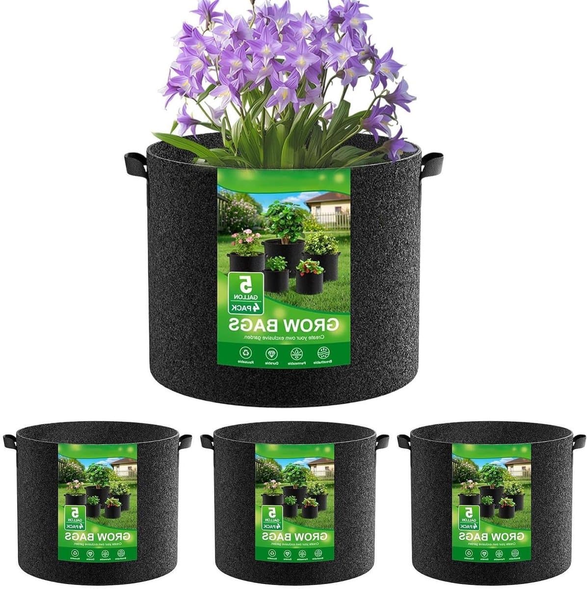 Tuinzakken 4 Stuks - Kweekzakken Planten - Planten Buiten Kweken - Optimale Wortelcirculatie - 5 Gallons - Grijs