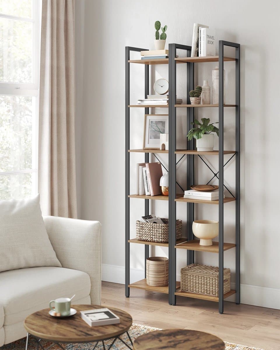 Velmio Vakkenkast - Schoenenkast - 10 Vakken - 40x30x187,5 cm - Boekenkast - 30X40X30cm Per Compartiment - Uitstalkast - Zwart/Bruin