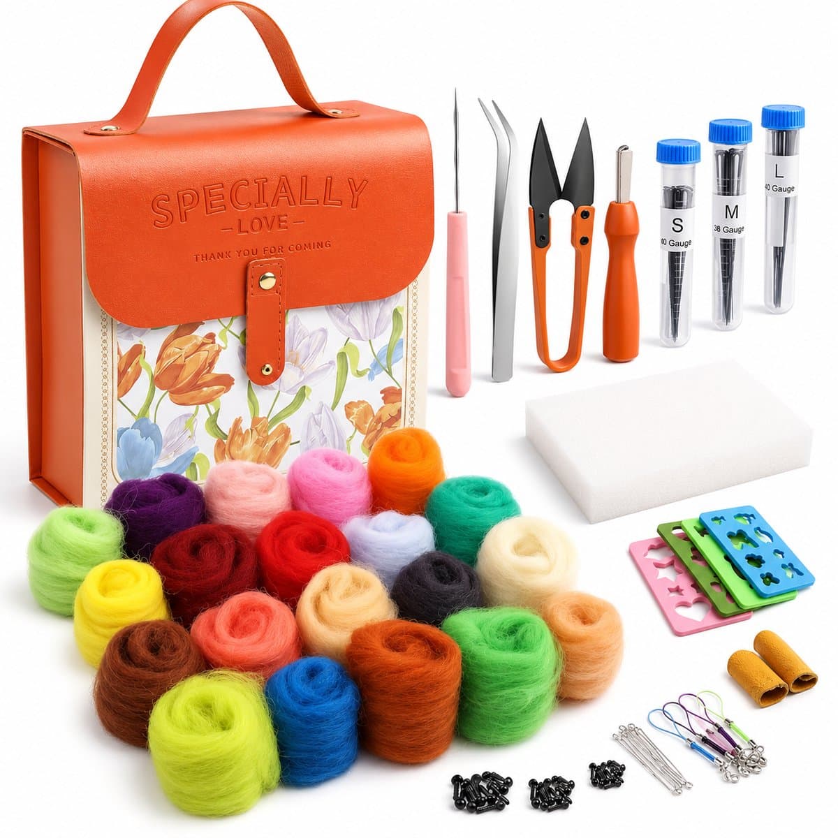 BOTC Naaldvilten - Starterset - Incl. Tools en doos - Needle felting - Pakket - Gekaarde wol - Viltnaalden - Oranje