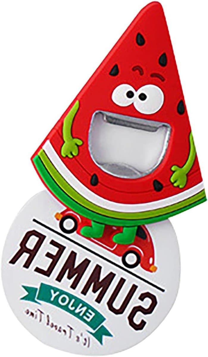 Flesopener Watermeloen - Koelkastmagneet Kurkentrekker - Drankjes Openen - Creatief en Schattig Ontwerp - 10 cm - Rood