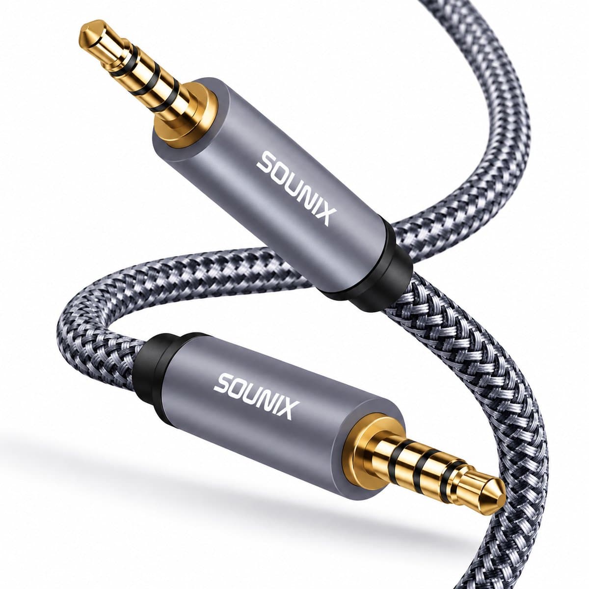 Sounix AUX Kabel 3.5 mm - Jack kabels - Audio Kabel - 4-Pole TRRS - Gold Plated - Male to Male - Jack To Jack - 2 Meter