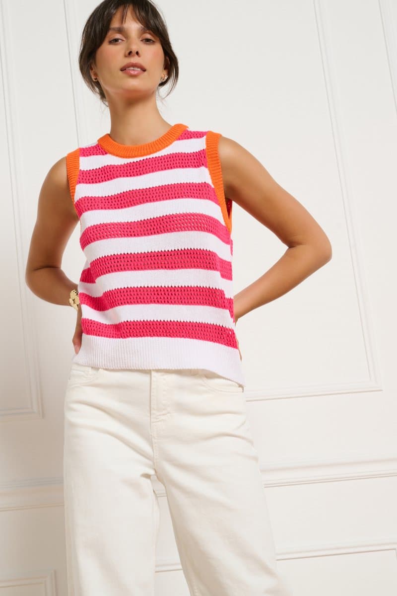 LolaLiza Top T Debstri 02200583 Fuchoia/white/or Dames Maat - L
