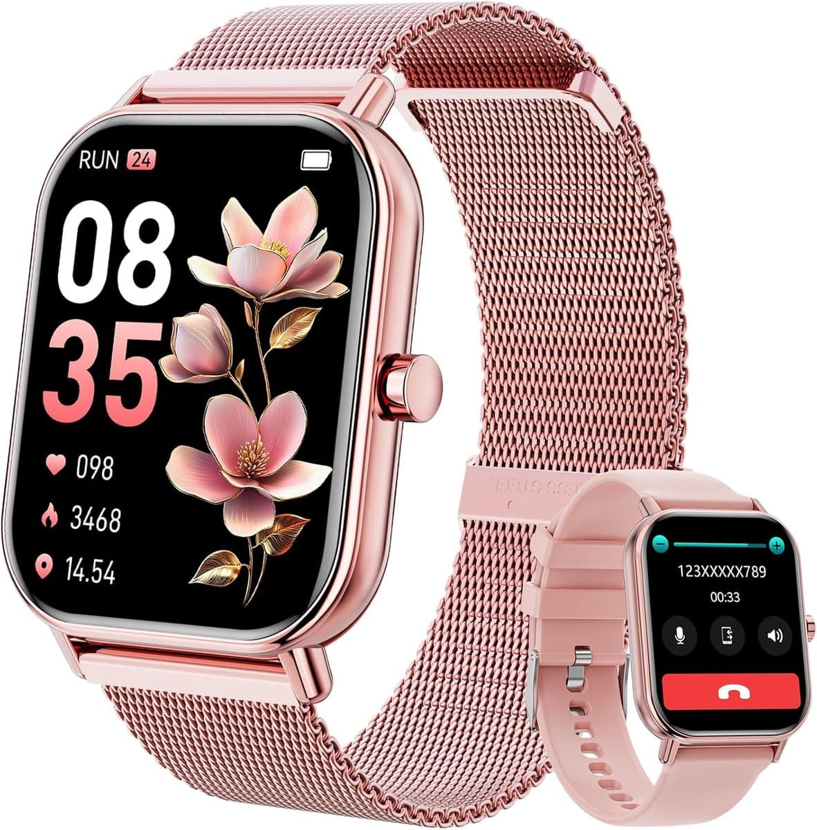 Smartwatch Dames Heren - Fitness Tracker - Gezond Leven - Bluetooth Bellen - 1.85 Inch Scherm - Rosé