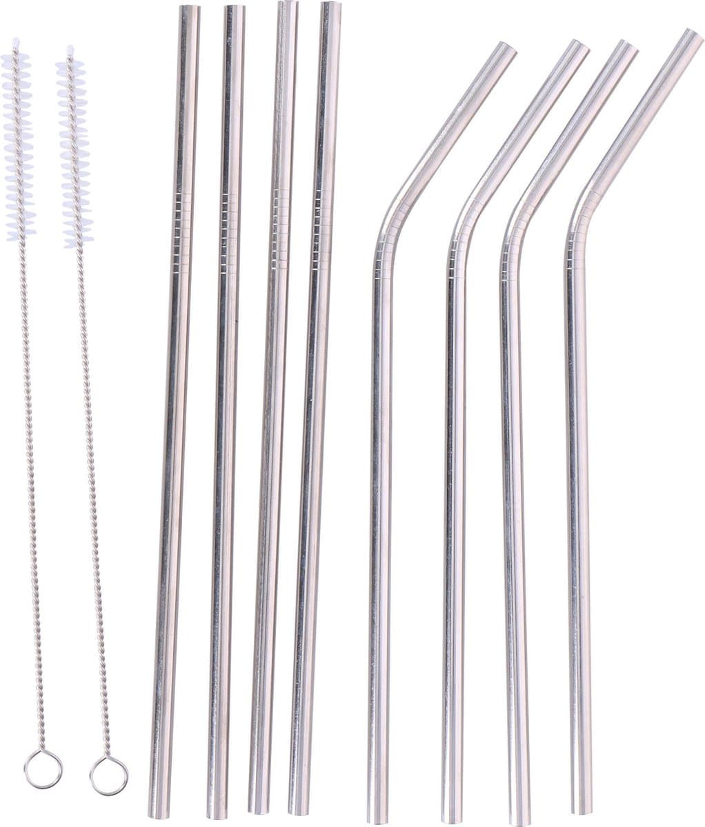 Alpina rvs drinkrietjes set - 8 stuks, grijs