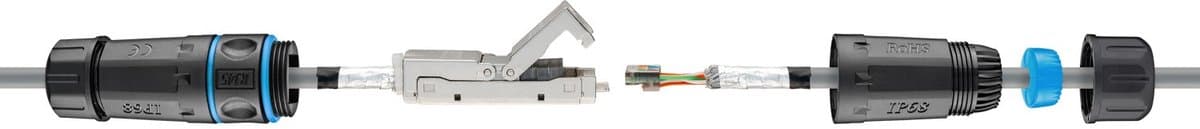 Goobay Cat6a Waterdichte Kabelconnector - STP - IP68 - Voor kabel op maat - Zwart/Blauw