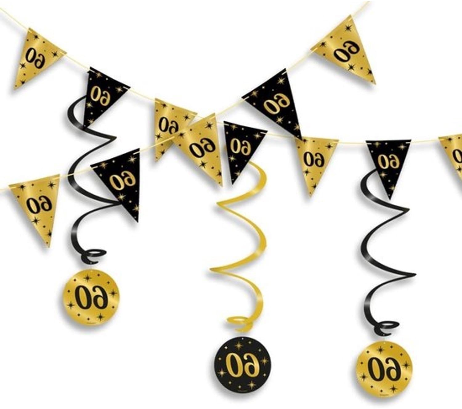 Feestdecoratieset - Verjaardagsversiering - Voor een mijlpaal - Direct op te hangen - 60 jaar - Zwart-goud