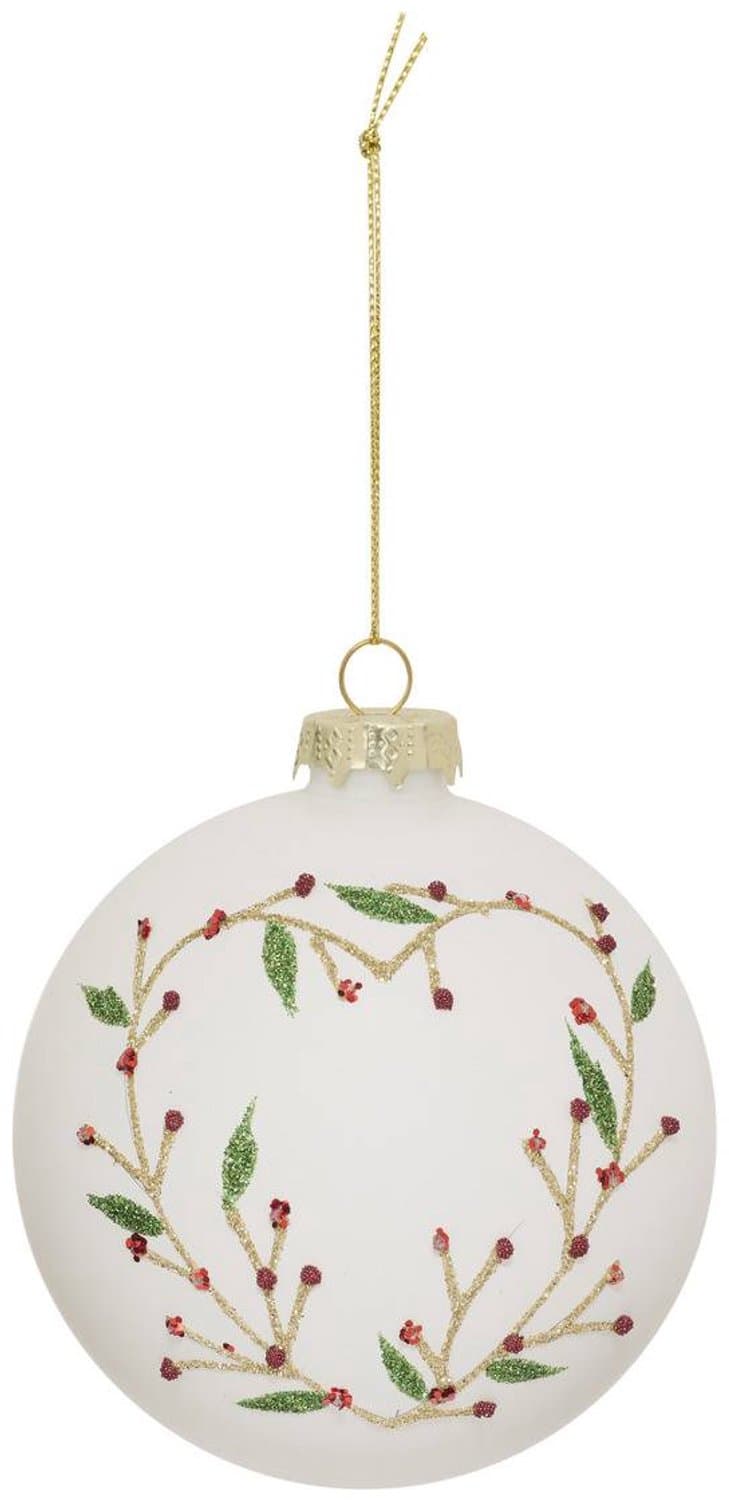 Glazen kerstbal met groen hart, D.10 cm