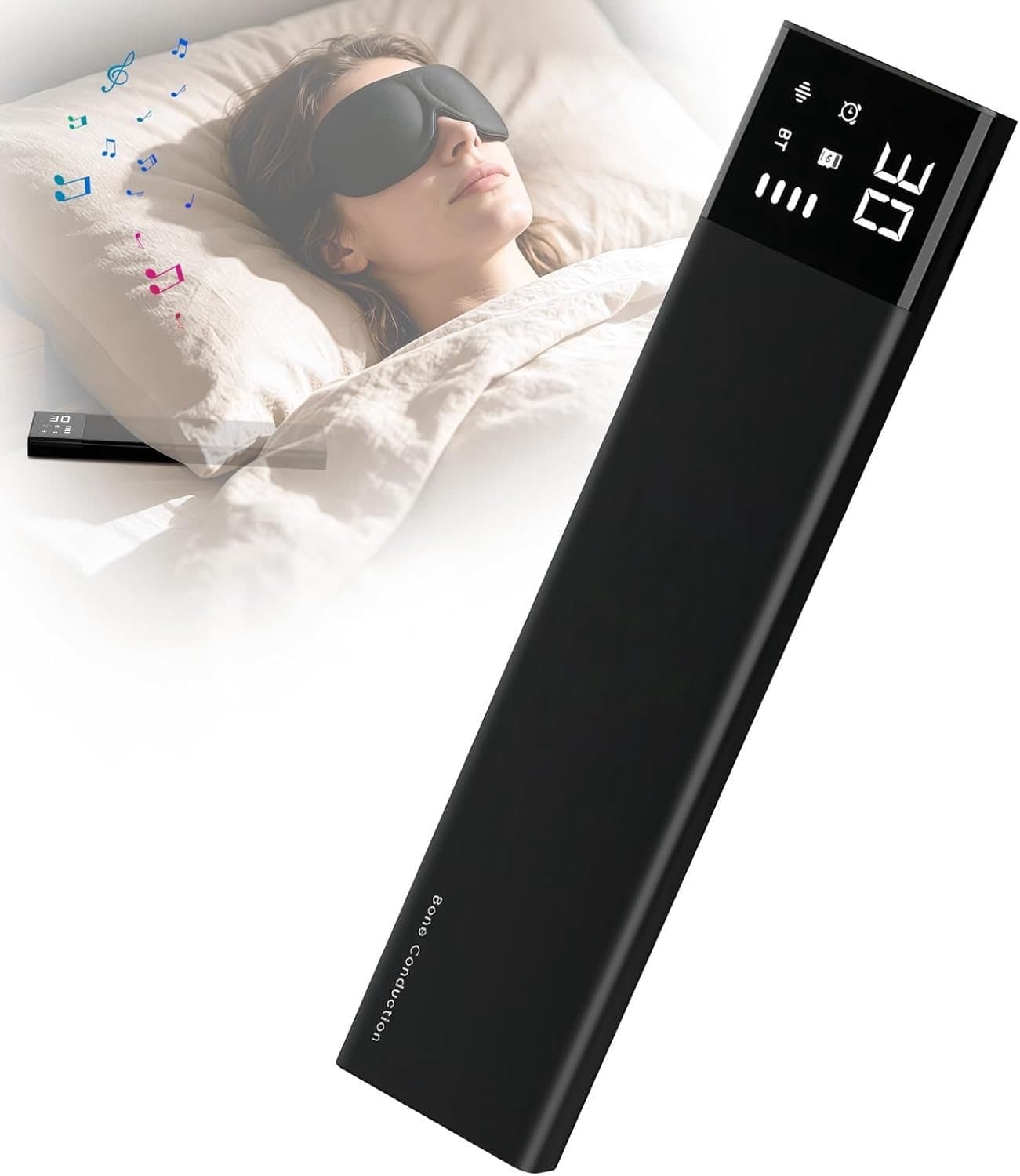 Draadloze Slaap Speaker met Bone Conduction, Witgeluid en Timer voor Zijdelings Slapen, Ultra-Dunne Onderkussenspeaker