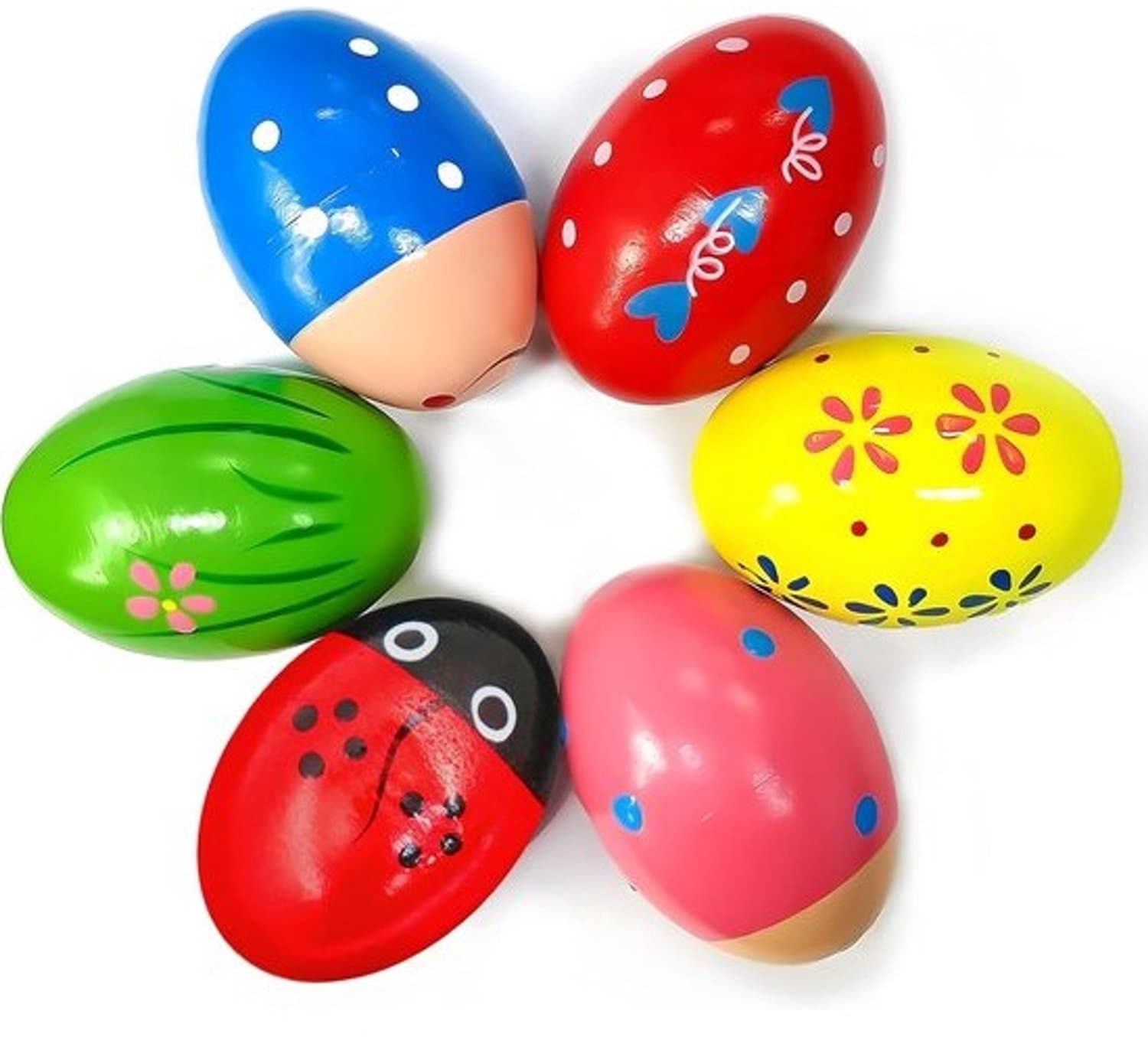 Set van 6 houten eiermaracas - Voor muziek en kinderfeestjes