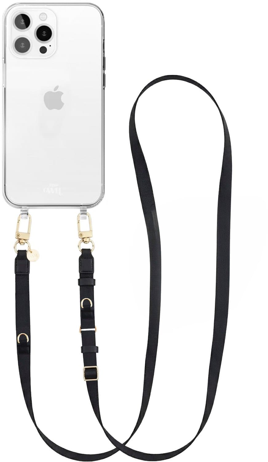 xoxo Wildhearts siliconen hoesje - Geschikt voor iPhone 14 Pro Max hoesje - Lanyard Strap (Black) - Transparant telefoonhoesje - Hoesje met koord - stevig telefoonkoord - lang koord - Zwart