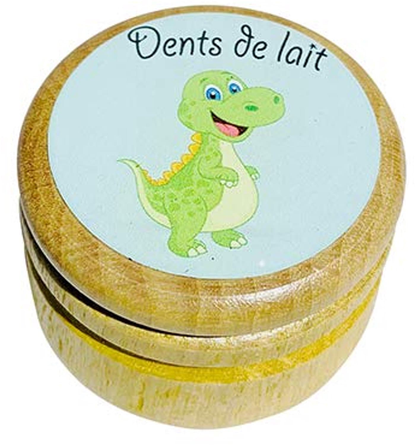 Houten melktandendoos 44 mm - dinosaurus - schroefdeksel - veilig bewaren van melktanden - Vemera
