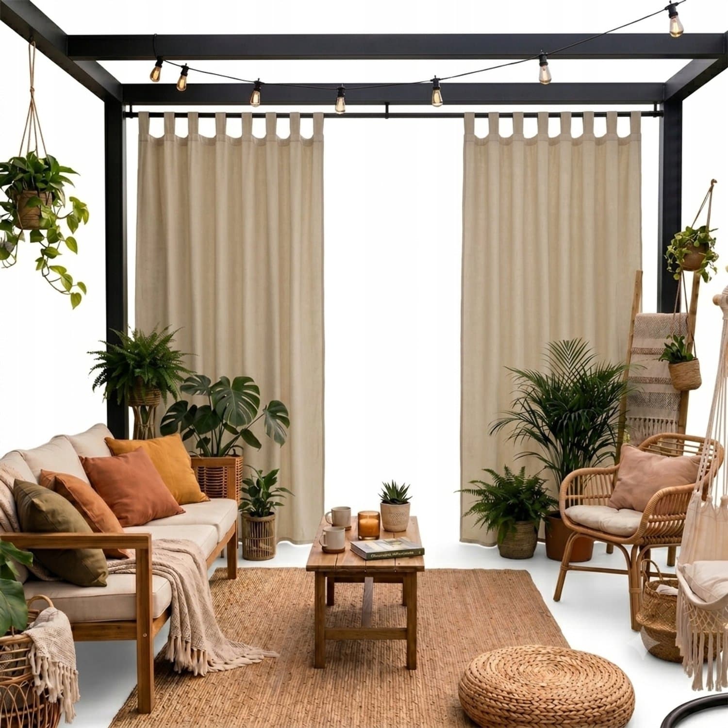 Waterdichte Buiten Gordijn Beige 135x220 cm met Klittenband Ophanging