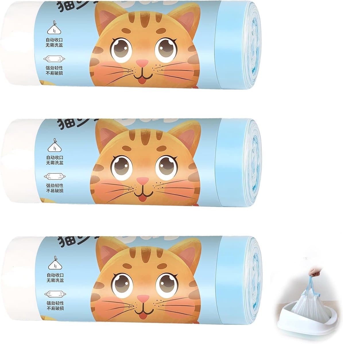 Kattenbakzakken, 60 stuks, 58 cm x 35 cm, kattentoiletzakken met trekkoord, scheurvaste kattenbakzakken, witte kattenbakzakken voor kattenbak en huisdierafval