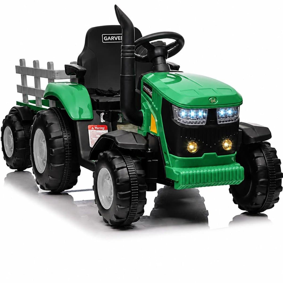 Elektrische Kindertractor 12V - Aanhanger - 6 Banden & 2 Motoren - Bluetooth & LED (Groen)