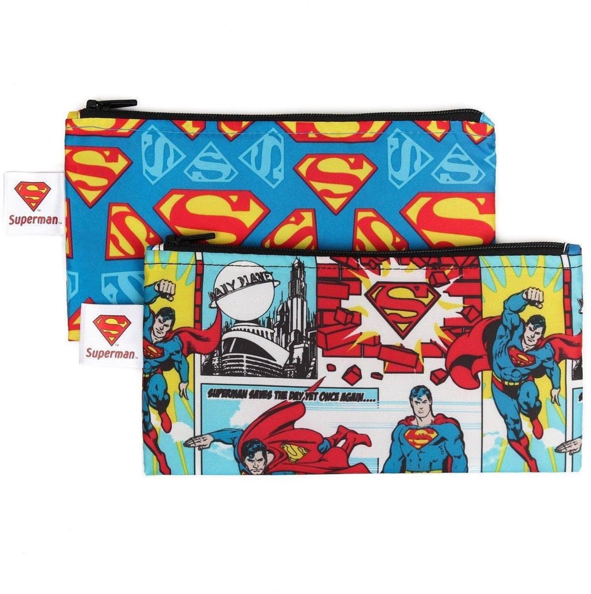 Bumkins DC Comics Superman Snack Bag - Herbruikbare Snackzakjes met Rits - Small - Set van 2 - Waterdicht Boterhamzakje en Lunchzakje - Vaatwasser- en Machinewasbaar - BPA- en PVC-vrij - Superheld