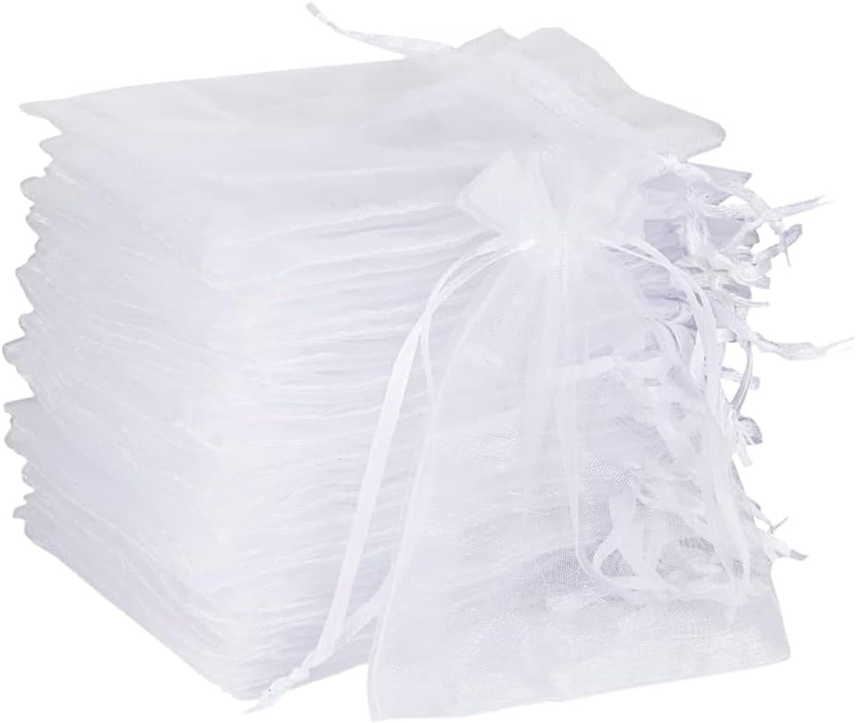 100 stuks Witte Organza Geschenkzakjes(20x30cm) - Cadeauzakjes met Trekkoord - Mesh Snoepzakje voor Feestjes-voor Kerstmis, Feest, Huwelijkscadeau.