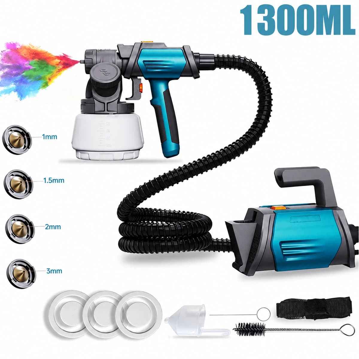 Nyoz verfpistool - Verfspuit - Spuitpistool - 800 W - HVLP - 1300 ml reservoir - 4 spuitmonden - 3 spuitpatronen - 1200 ml/min