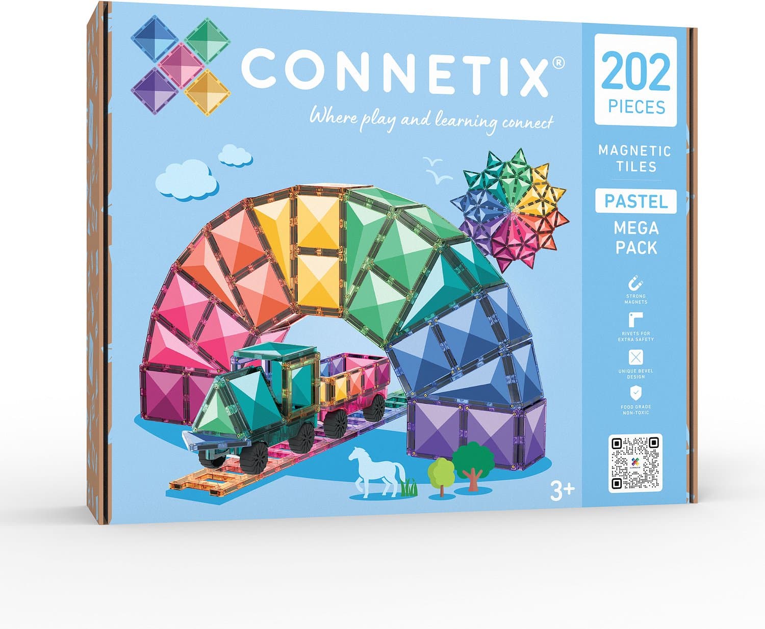 CONNETIX - Magnetisch Tegels - Pastel Mega-Pakket - 202 Stuks - Magnetisch Speelgoed