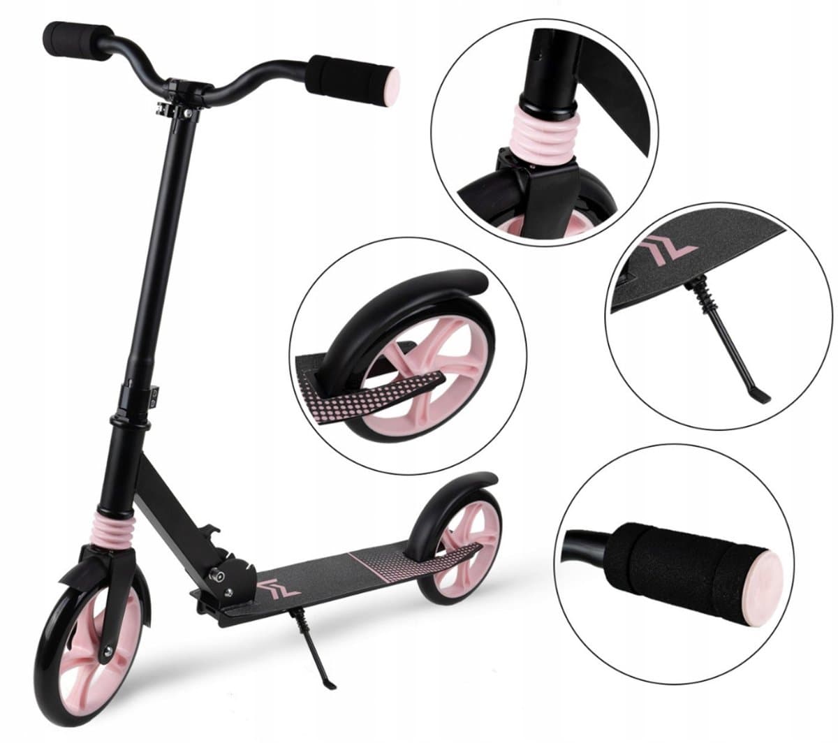 Playos® - Opvouwbare Step - Zwart / Roze - tot 100 kg - met Rem en Schokdemper - Antislip - Verstelbaar Stuur - Inklapbaar - met Standaard - Stadsstep