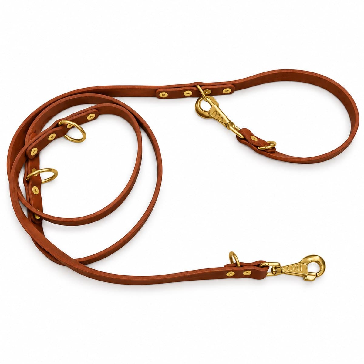 K9World by van der Veeke, Verstelbare Leren Hondenriem – Cognac bruin leder –Multifunctioneel – 3-Punts Verstelbaar – 2 Messing Musketons – Handgemaakt