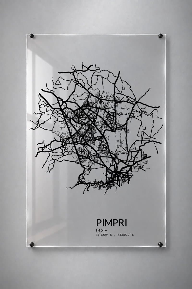 Stadskaart Pimpri - Plexiglas 60x90 cm - Classic Minimal