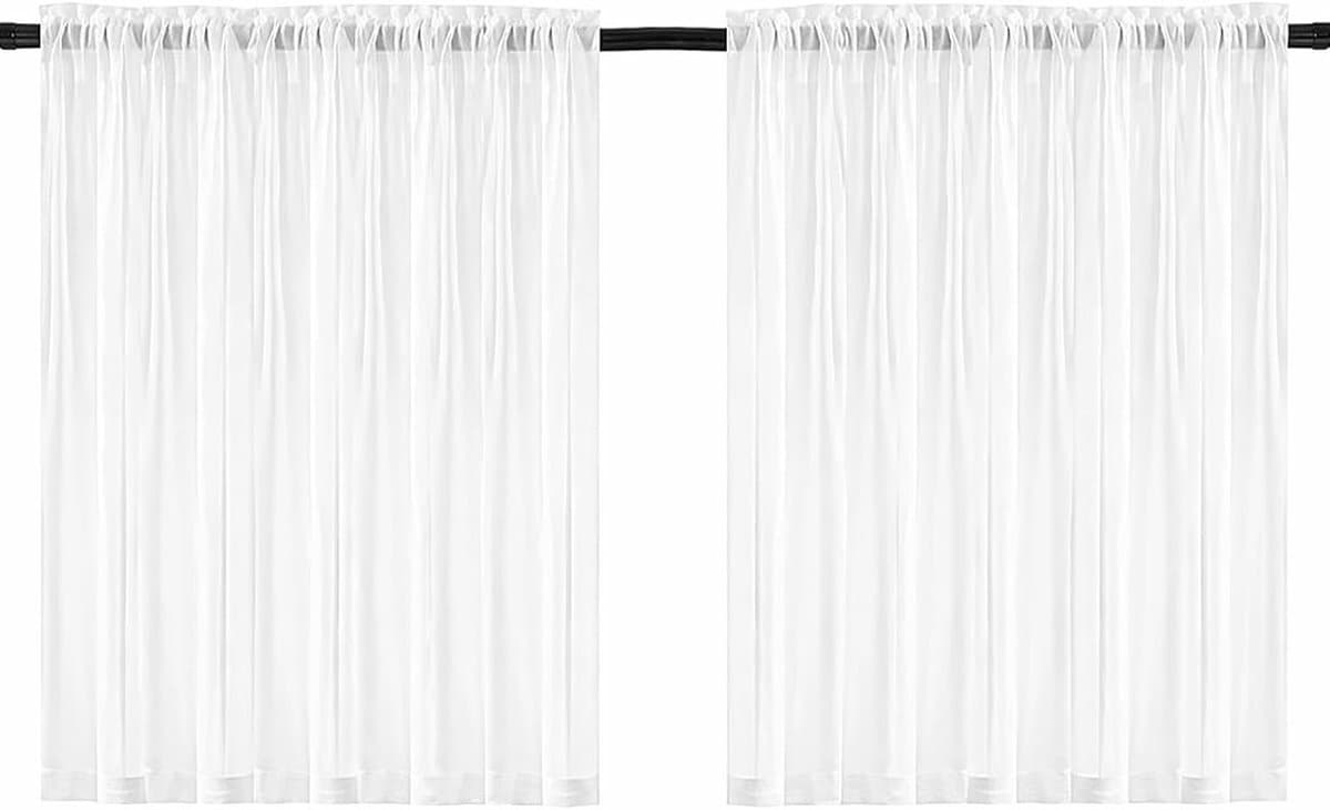 Lichte Voile Gordijnen voor Kleine Raamdecoratie, Semi-Transparant, Ideaal voor Keuken en Badkamer, Wit, Ademend en Zonwerend, Set van 2, 76 x 60 cm