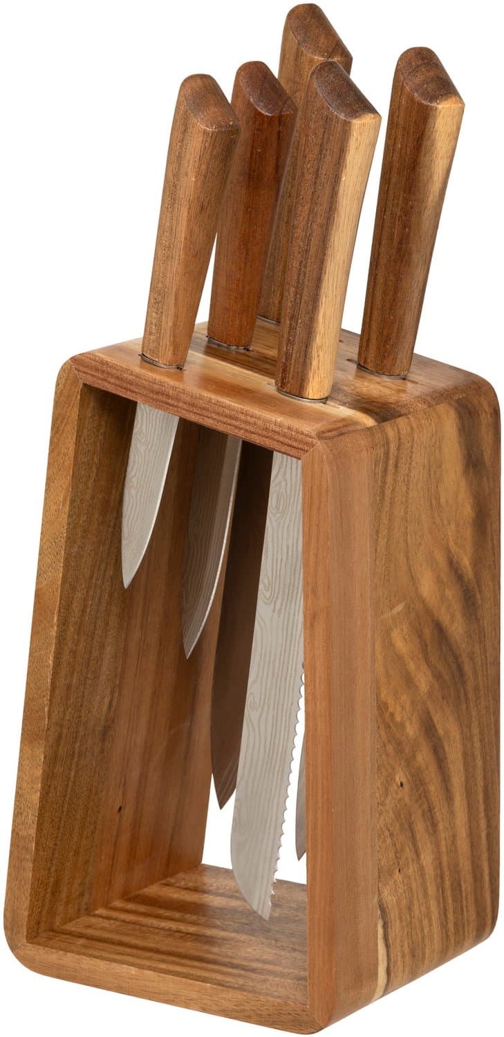5five Simply Smart - HARMONY messenset, houten houder + 5 messen, 6 onderdelen