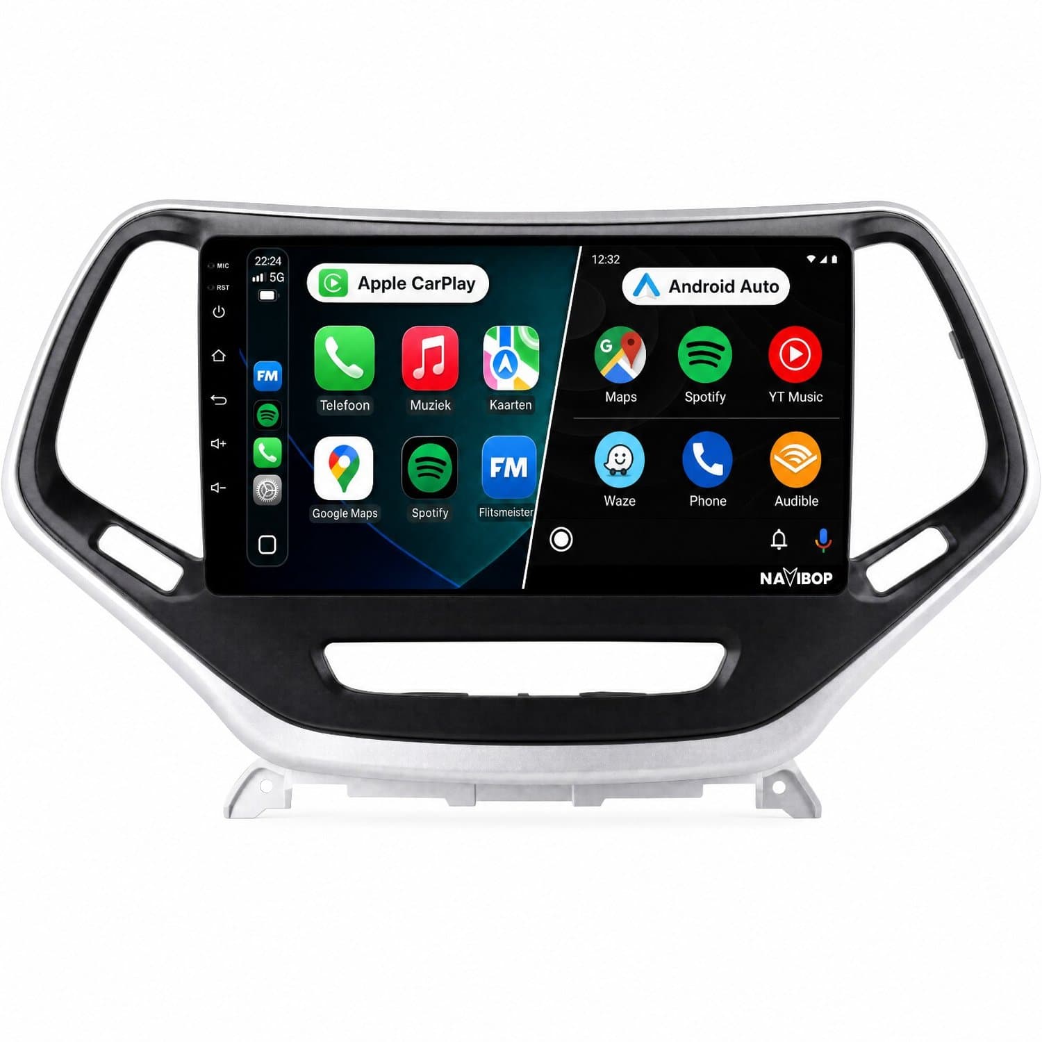 Navibop Autoradio geschikt voor Jeep Cherokee - Draadloos Apple CarPlay & Android Auto - 9 inch touchscreen - Android 15 - 4GB/64GB - Navigatie - Bluetooth - DAB+ ready - 2 din