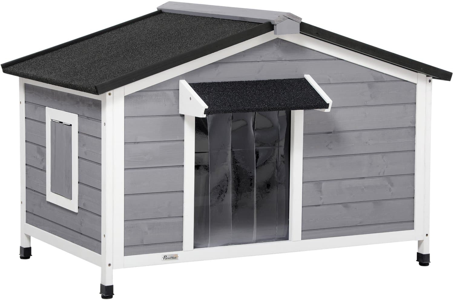 Pawona Hondenhut van massief hout - Met asfaltdak en uitneembare bodem - 109 x 79 x 72 cm - Grijs en Wit