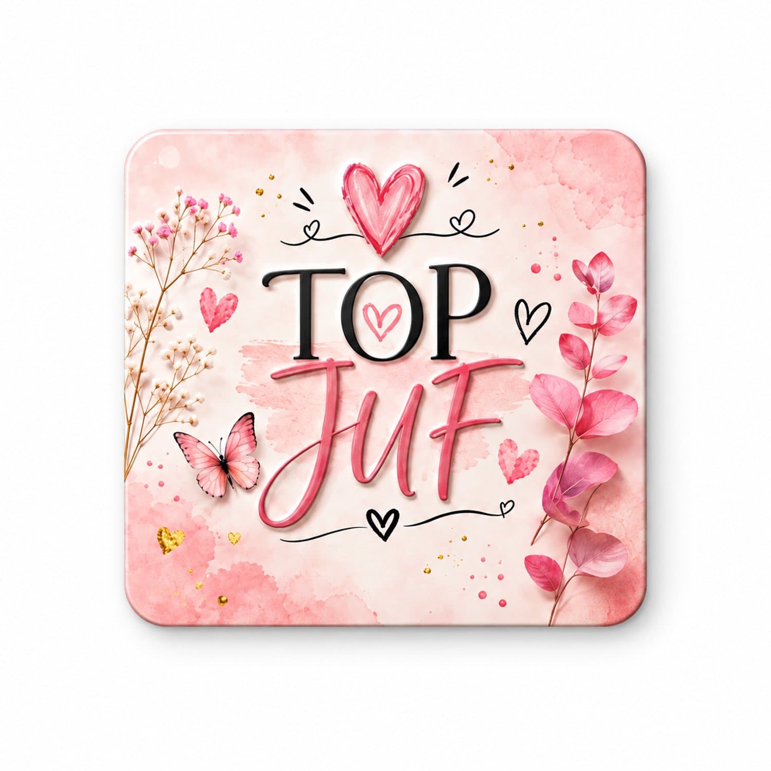 Koelkastmagneet Top Juf – Roze Magneet 9x7 cm – Cadeau voor Juf – Bedankje Einde Schooljaar
