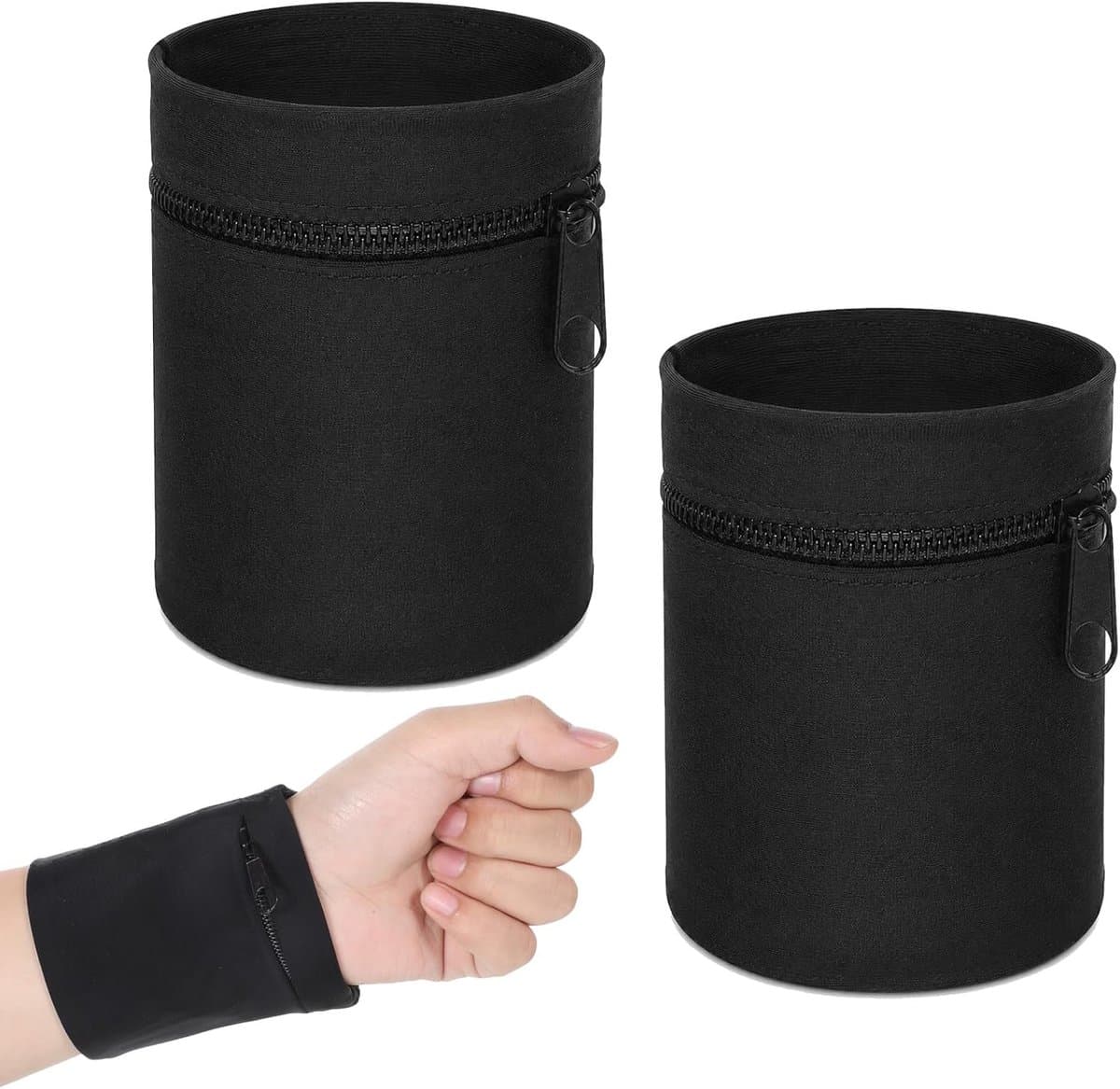 2 stuks - Zweetabsorberende polsband - Sport - Hardlopen - Fitness - Basketbal - Badminton - Yoga - Polsband - Ademend katoen - Unisex - Met rits - Zwart
