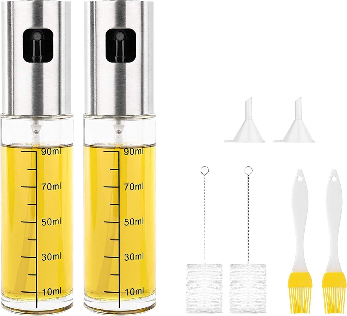 Olijfolie Sprayer - Inclusief Trechters & Reinigingsborstels - Navulbaar - Olie Sprayer - Voor Airfryer, Pan & BBQ - Set van 2