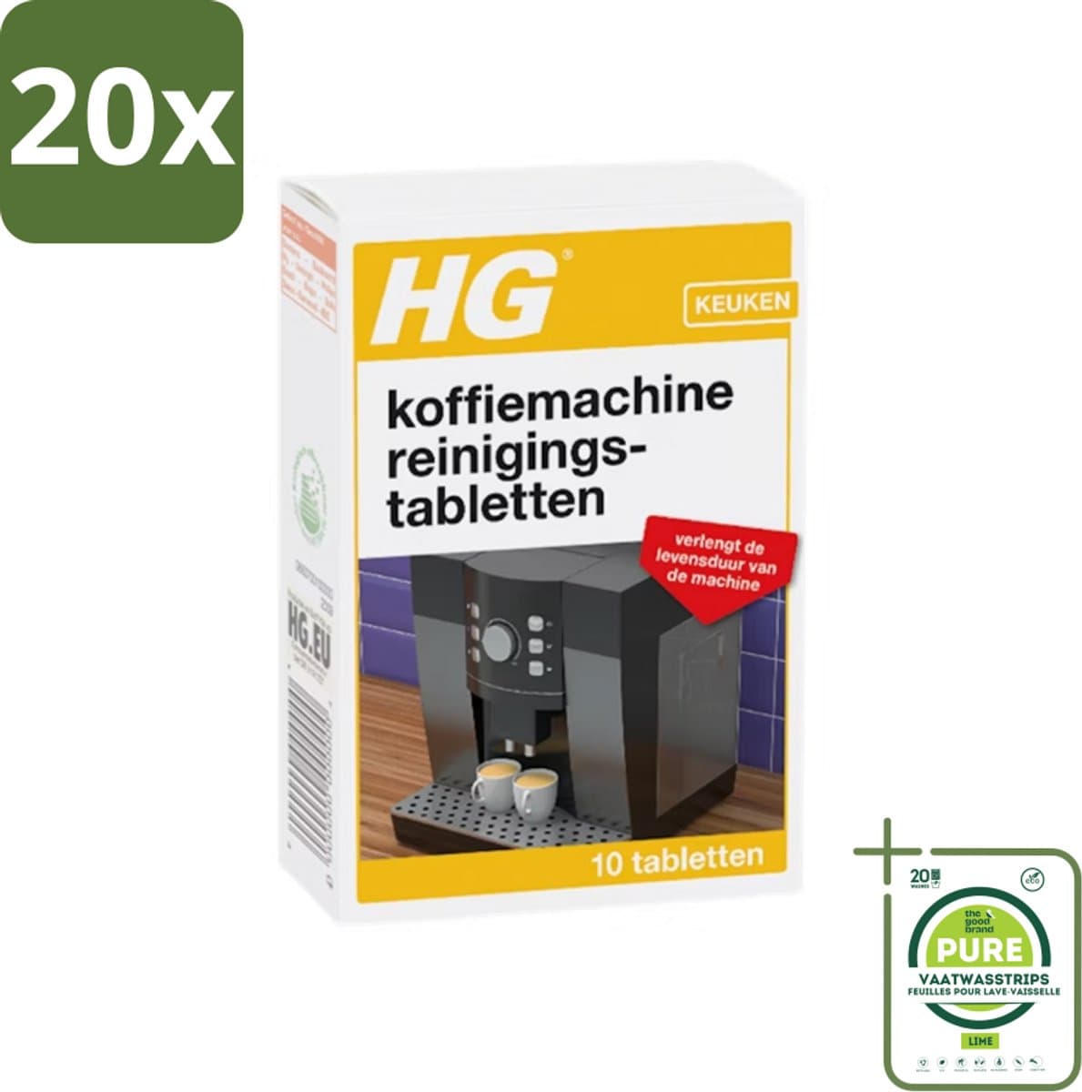 20 x HG - Keuken - Koffiemachine Reinigingstabletten - 10 Tabletten - Grootverpakking - Koffiemachine Reiniging - Koffiemachine Ontkalken - Koffievet Verwijderen - Koffiemachine Onderhoud - Koffiemachine Schoonmaken