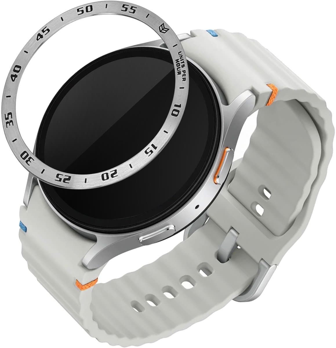kwmobile Beschermende Ring geschikt voor Samsung Galaxy Watch 7 44mm Fitness Tracker - Bezel Ring voor smartwatch - Beschermring voor smartwatch in zilver / zwart.