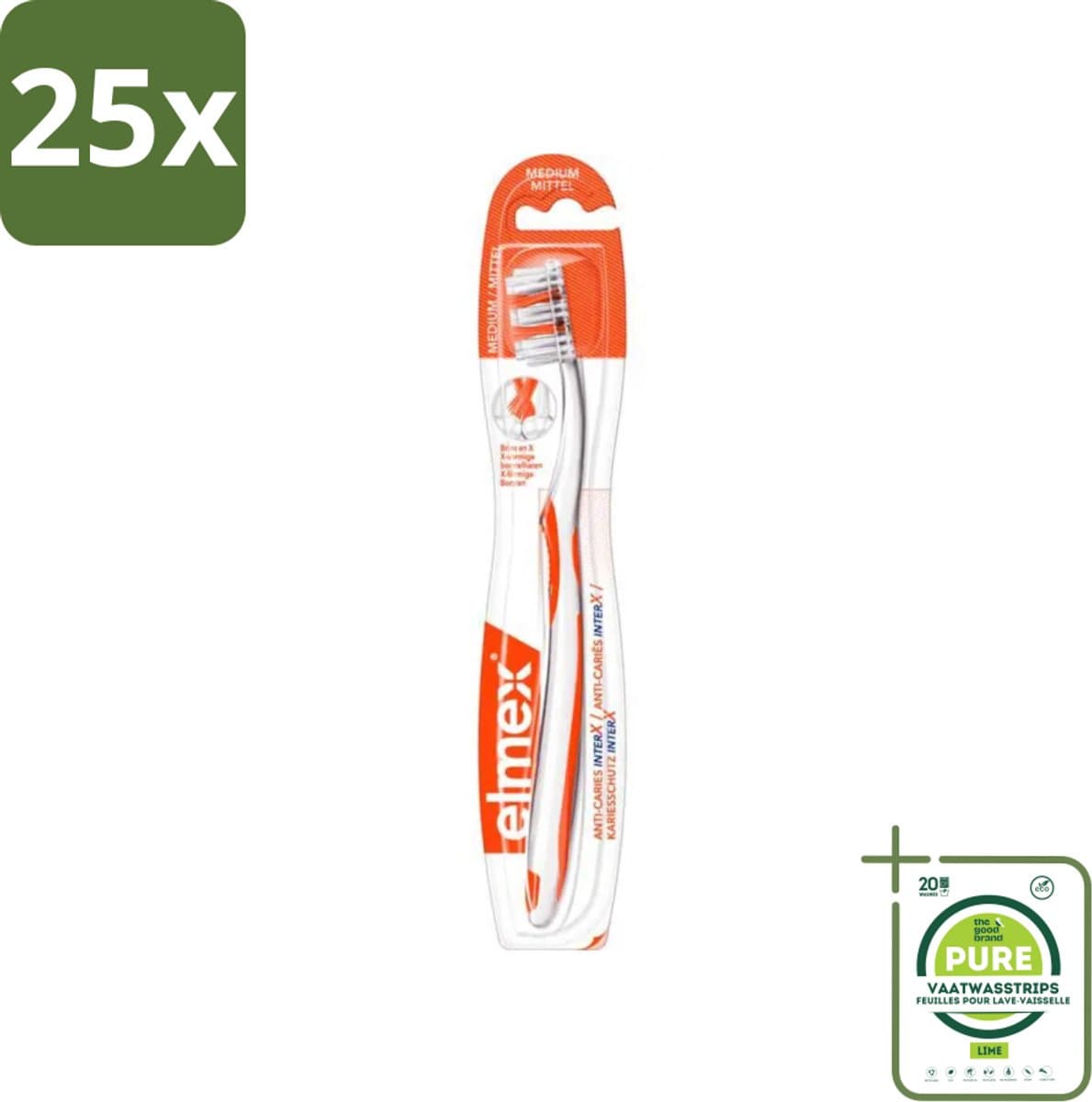 25 x Elmex – Tandenborstel – InterX Medium - Grootverpakking - Tandenborstel Anti-cariës - Interdentale Reiniging - Tandenborstel Voor Tussen De Tanden - Elmex Interx - Elmex Tandenborstel