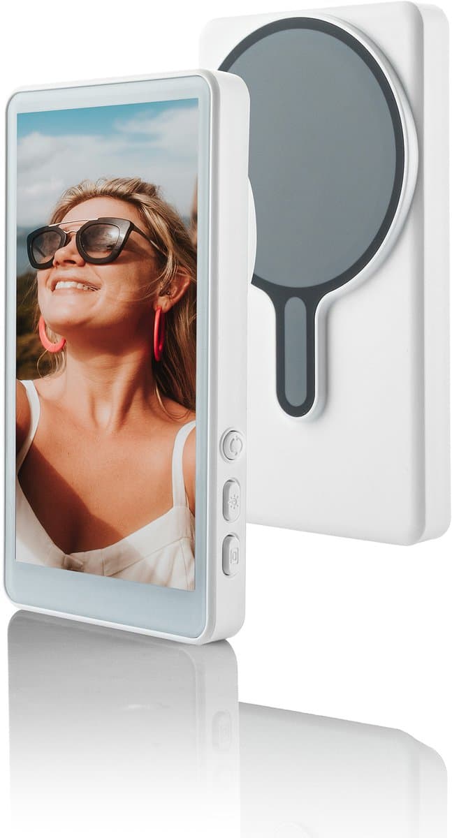 MOJOGEAR VS2 Selfie Vlog Monitor voor iPhone en Android - Draadloos en magnetisch - Inclusief afstandsbediening en magnetische ring - Compact en draagbaar - Wit