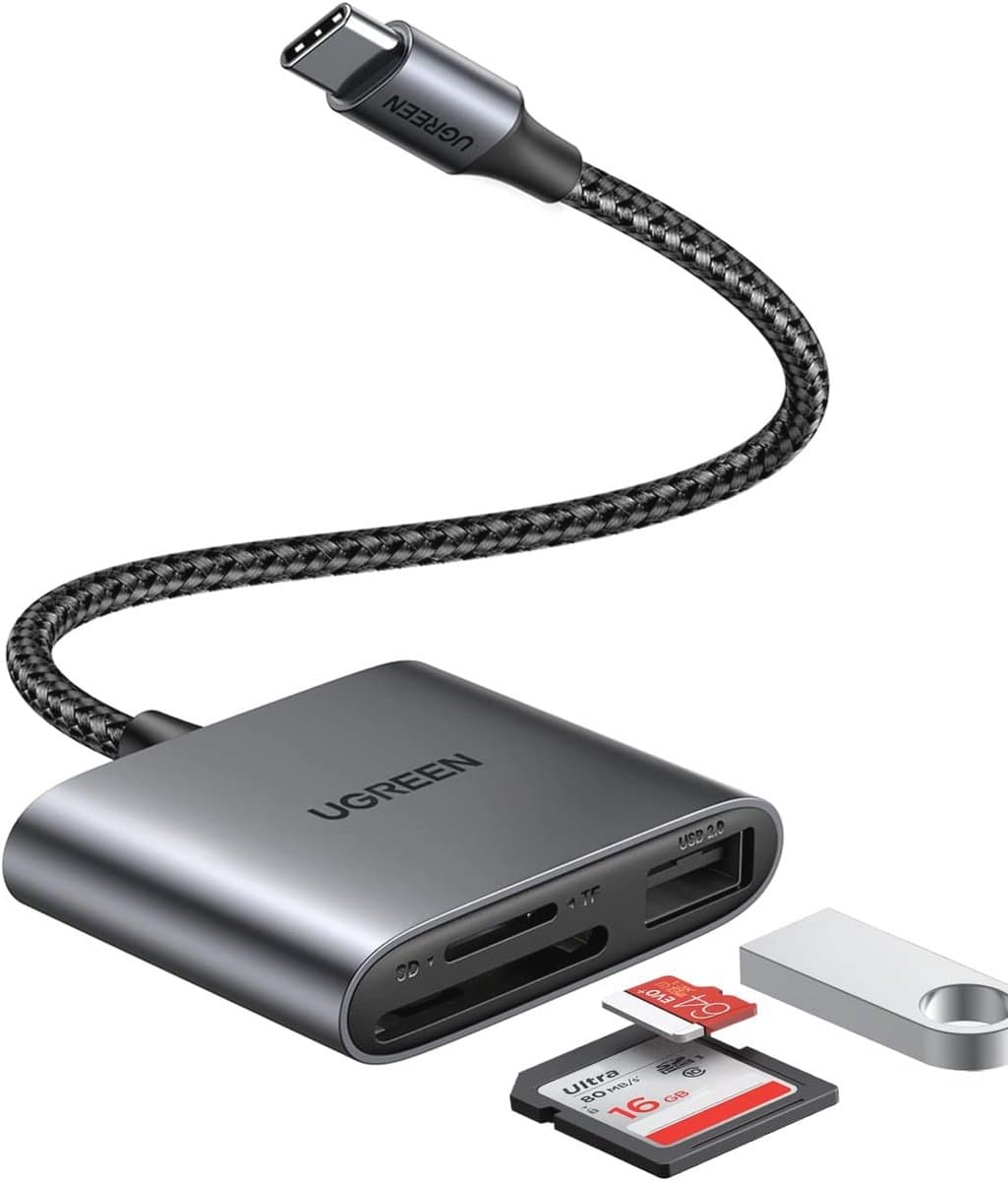 USB C Kaartlezer met USB 2.0 Poort - Snelle Gegevensoverdracht en Twee Kaartsleuven