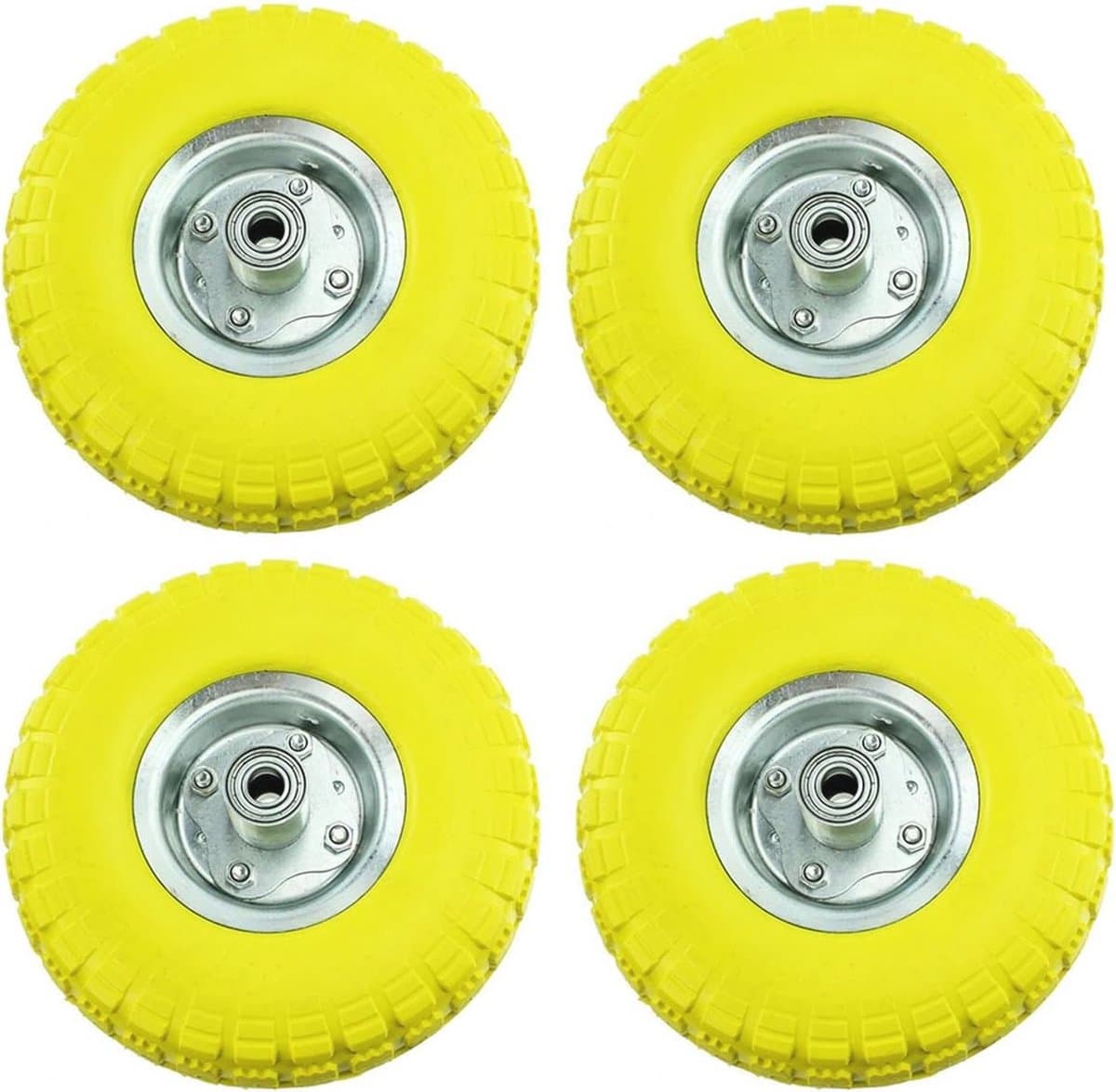 10 Inch 4.10/3.50-4 Zwarte Rubber Tuinwiel met As en Lager - 4 Stuks