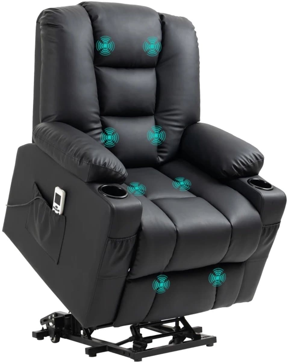 Elektrische Massagestoel - Power Massagefauteuil met Liftfunctie - 150 Graden Kantelbaar - 4 Massagestanden - met Afstandsbediening - tot 150 kg - Relaxfauteuil - TV Stoel - Lig en trilfunctie - Zwart