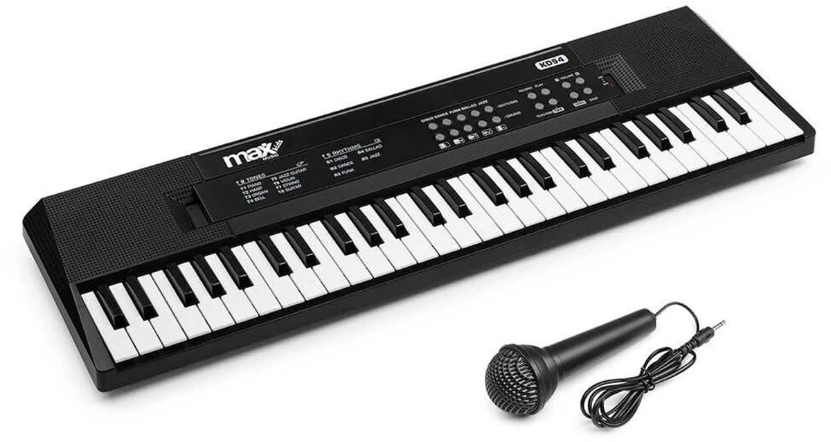 Keyboard Piano - MAX KD54 Keyboard met 54 toetsen - Kinder piano - Oplaadbare accu - Zwart