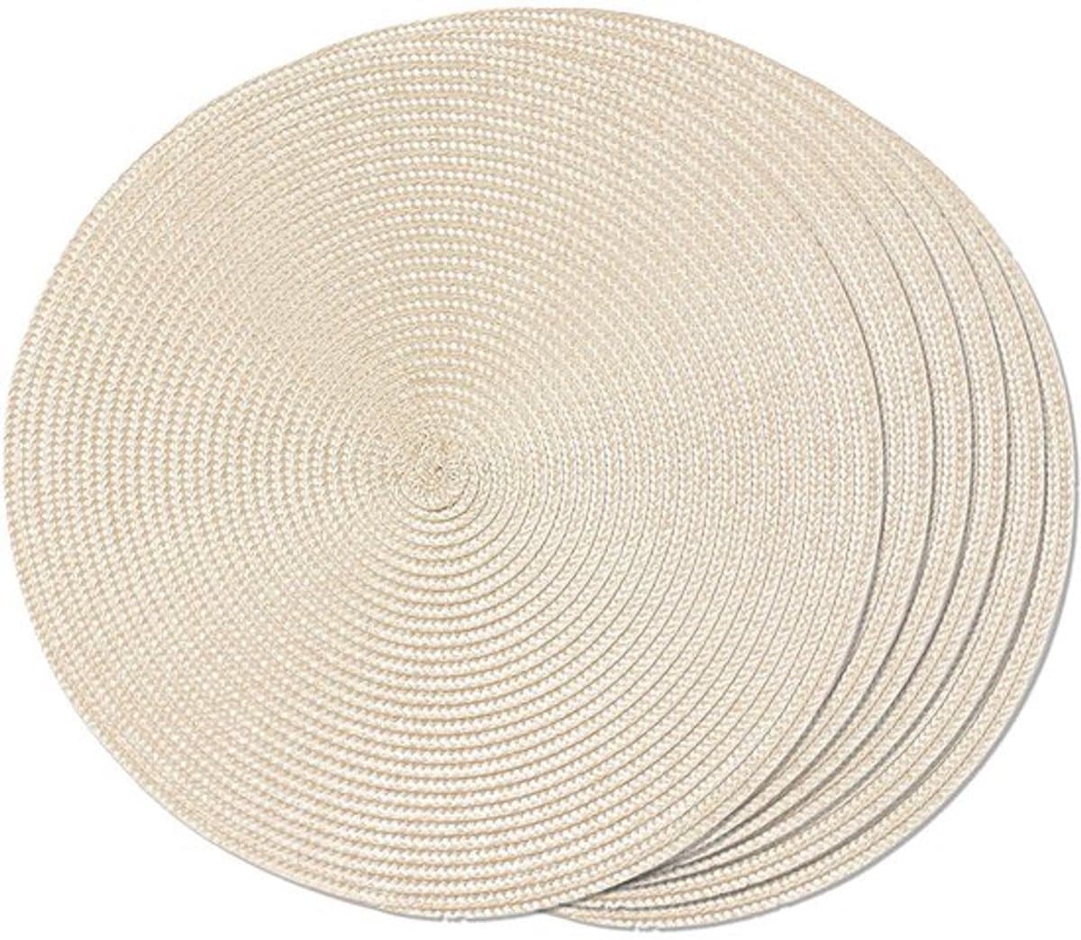 Een set van 6 ronde geweven placemats - wasbaar - antislip - 15 inch (beige)