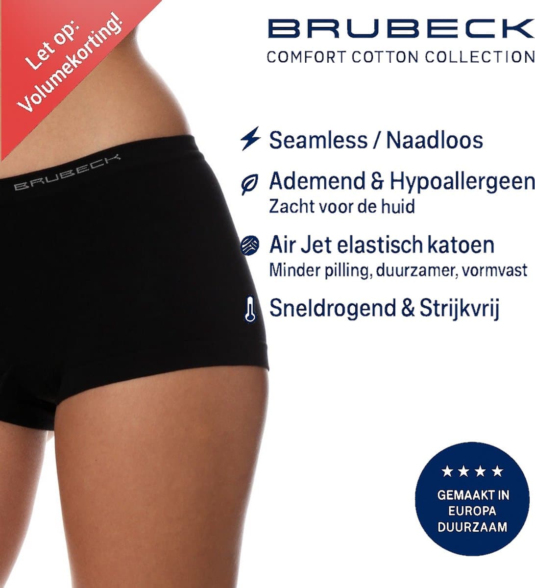 Brubeck Dames Boxershorts – Naadloos (Seamless) Elastisch Katoen - Zwart - XL