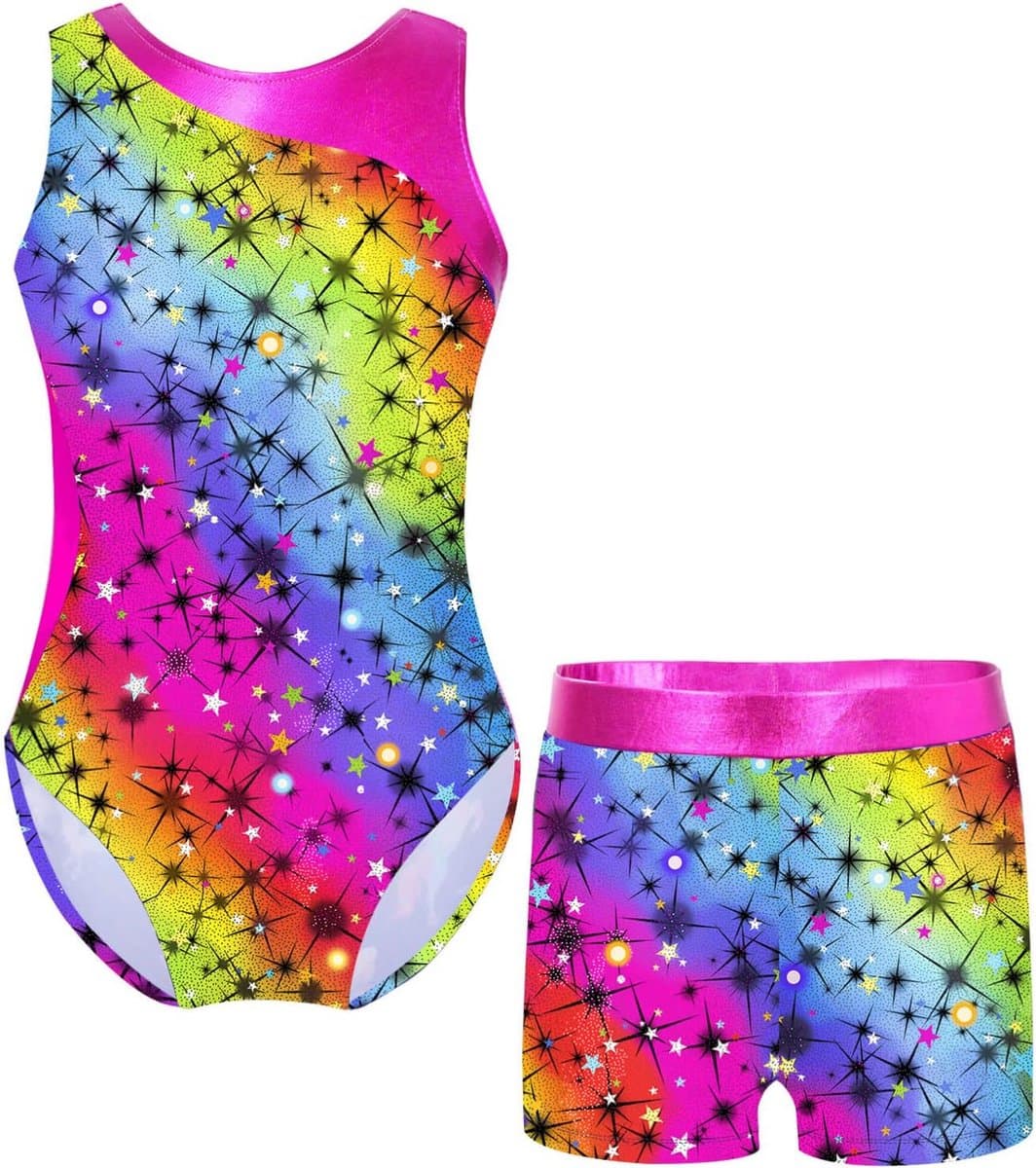 Glitter Metalic Gymnastiekpak en Body met Short voor Meisjes - Dans, Turnen en Ballet
