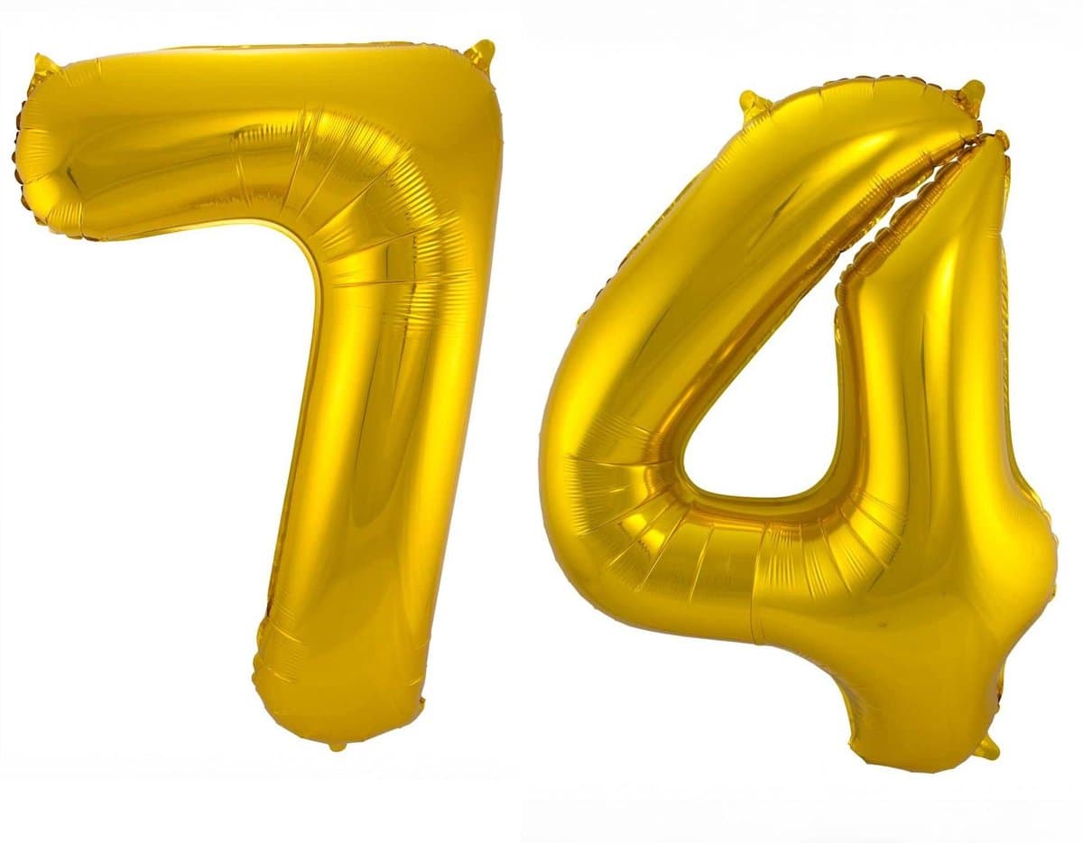 Folieballon 74 jaar - Goud - 86 cm