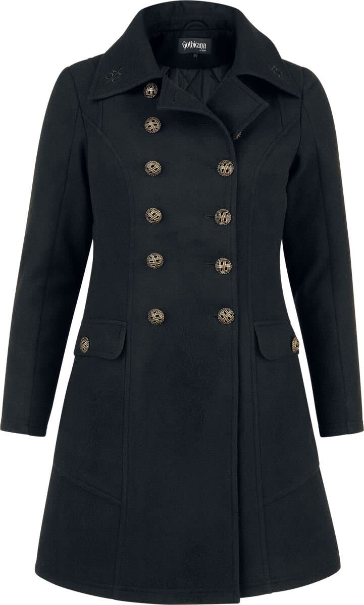 Gothicana zwarte korte mantel met metalen accessoires - Dames - XL