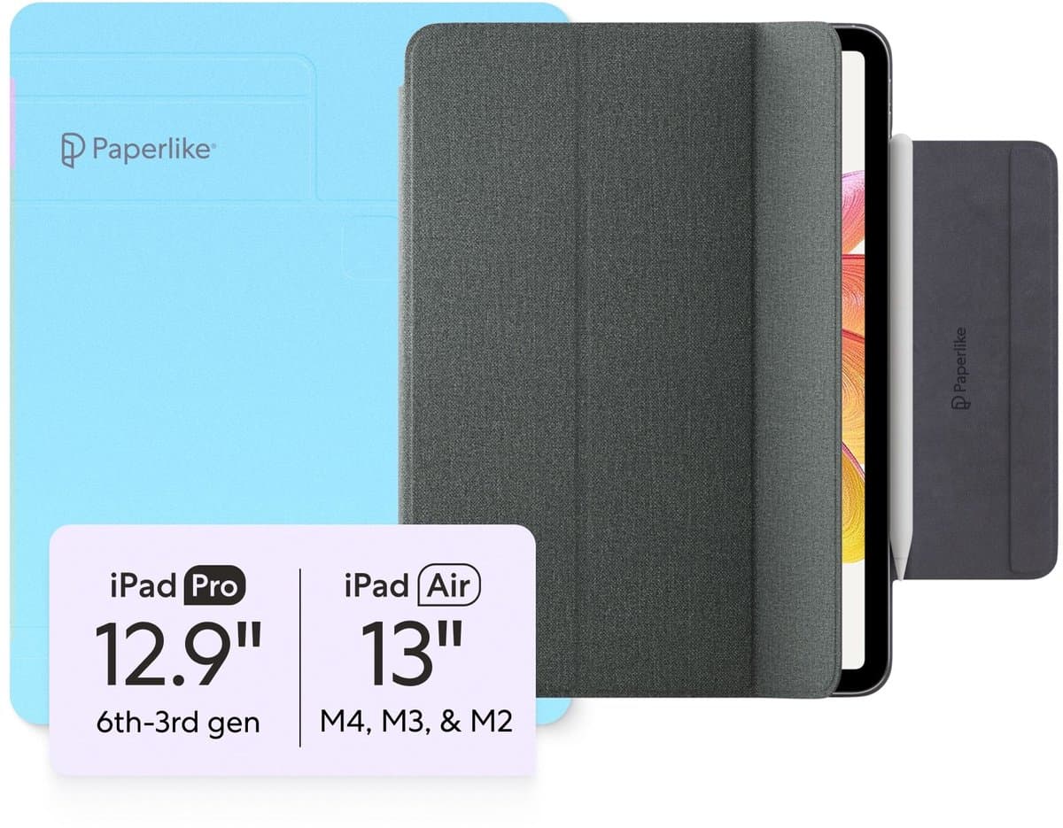 Paperlike® Folio Case voor iPad Air 13 inch (M4 / M3 / M2) & iPad Pro 12.9 inch - lichte, dunne, beschermende hoes met oplaadfunctie voor de Apple Pencil, auto sleep/wake