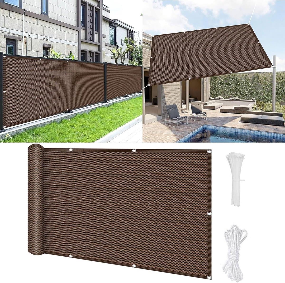 Extra Groot Balkonscherm 180x375 cm - 90% Zonwering & Privacy - UV-Bestendig HDPE - Inclusief Bevestigingsmateriaal