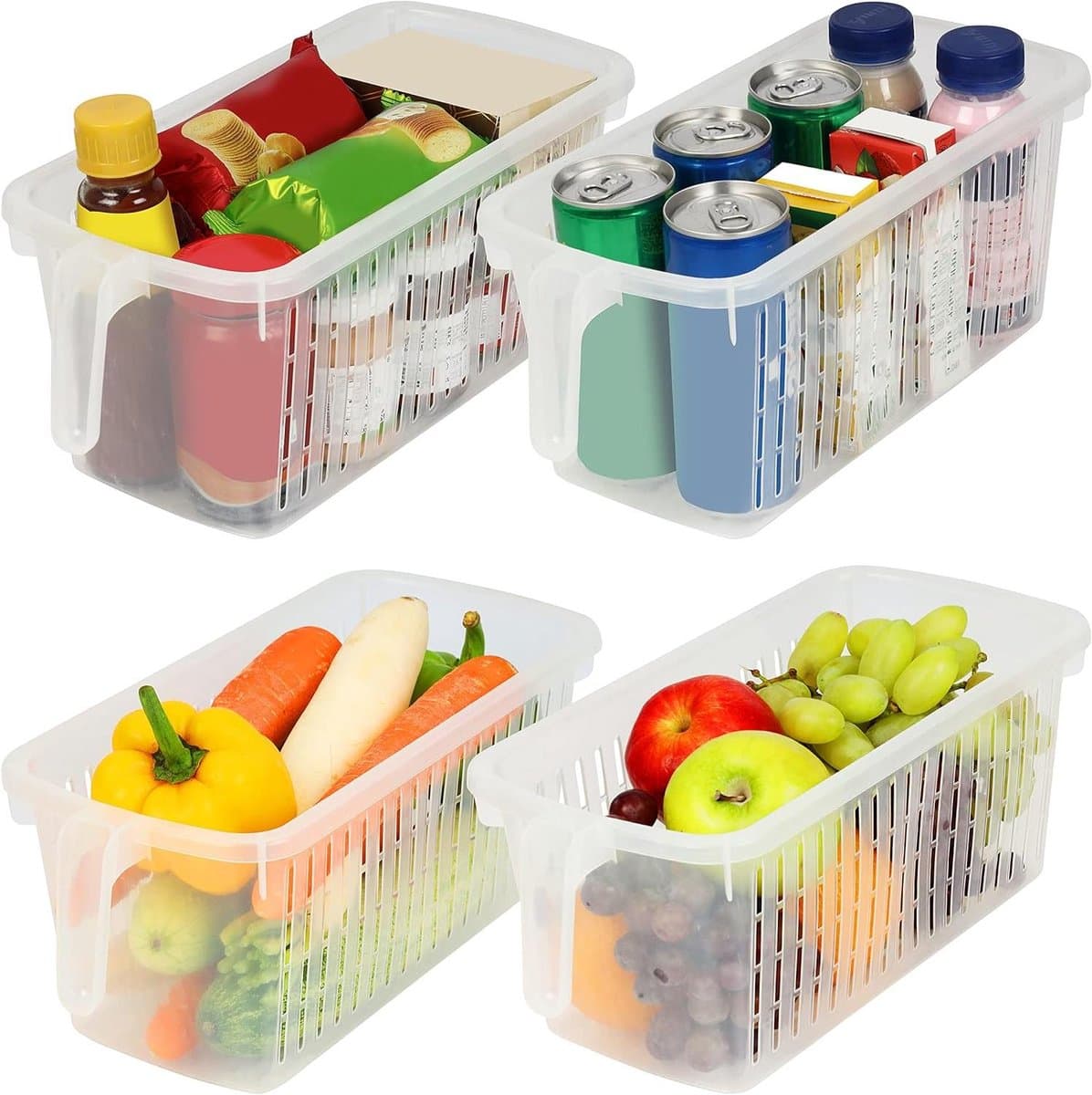 Allecto - Keuken Diepvries & Kasten Opslag Containers met Handvatten - Helder Plastic Koelkast Bakjes Voor Badkamer, Kelder, Lades en Huis - 4Pak - 32 cm Totale Lengte - Geschikt voor diverse opslagbehoeften